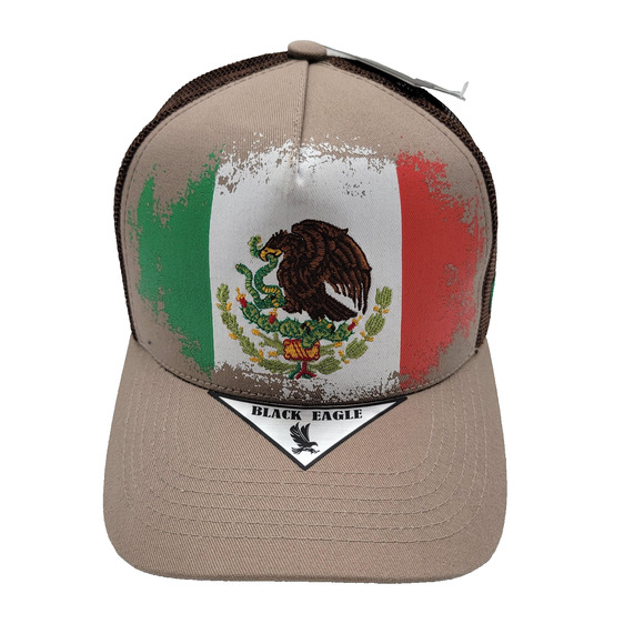 Black Eagle Hat Cap Snap Back Brown Trucker Mesh Mexico Flag Graphic Mens - Picture 1 of 7